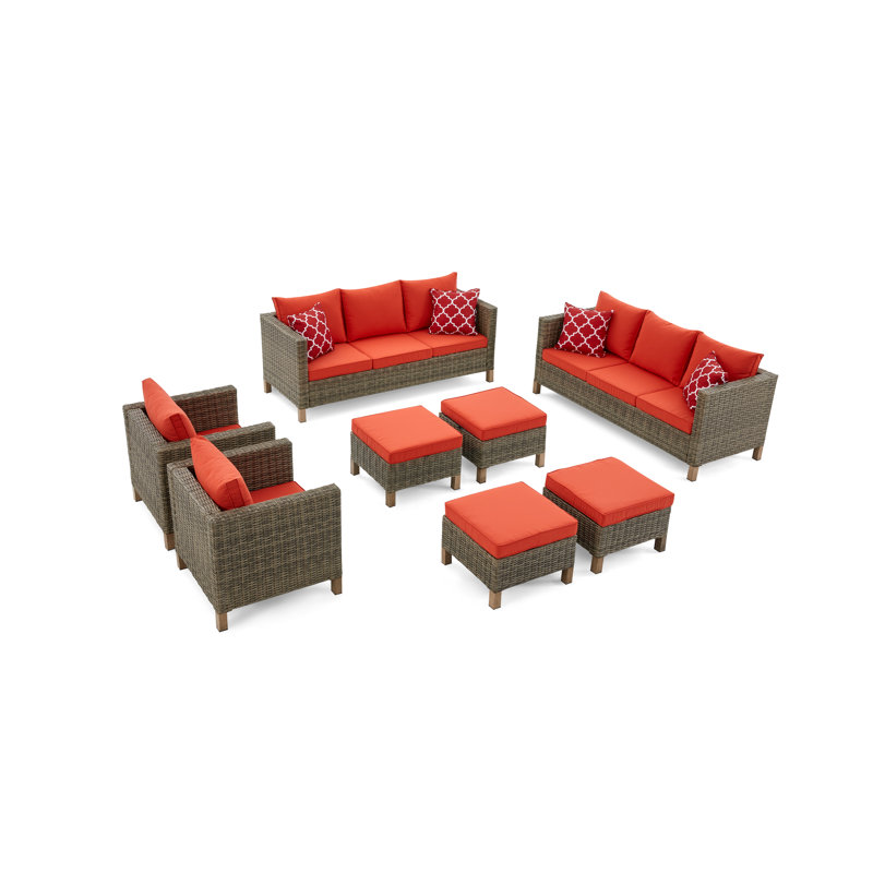 Ensemble de conversation modulaire avec coussins 8 pièces Duponta, Orange