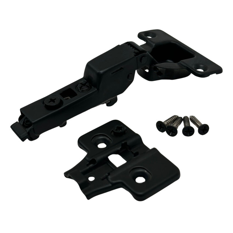 Kit 6 Hinge 105 Degree + Cross Plate Frameless Soft Close 3D Cam Clip On Half Overlay Matte Black, Matte Black