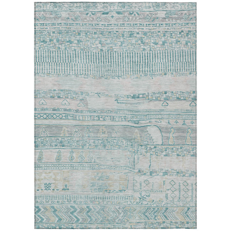 Tapis bleu sarcelle à rayures 3 pi x 5 pi bleu et gris