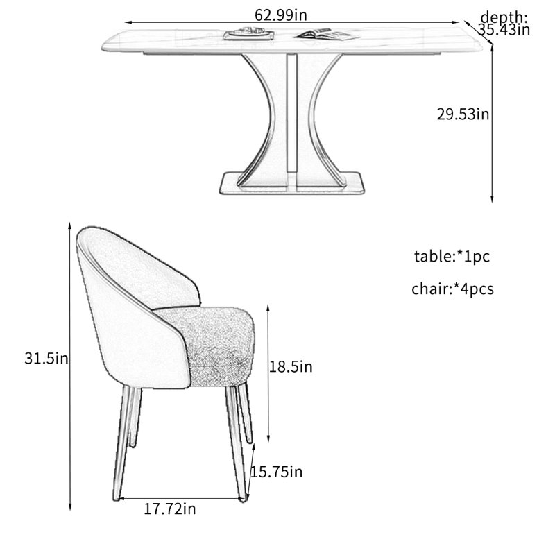 Durable Rock Slab Dining Table Sets., 29.53"H x 62.99"L x 35.43"W