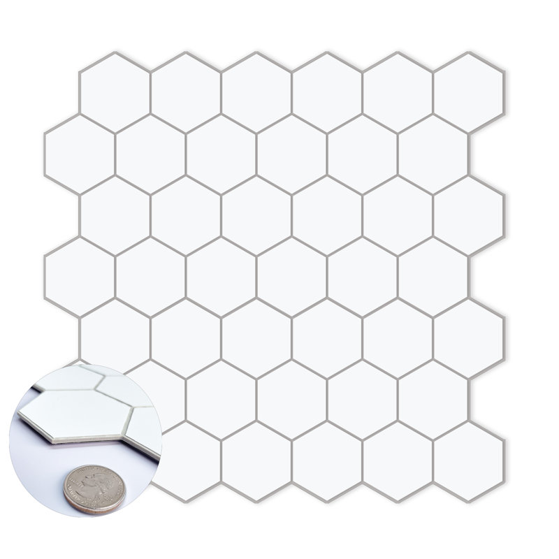 Carreau de mosaïque auto-adhésif en pierre nid d'abeille 11,4 po x 11,4 po, Blanc
