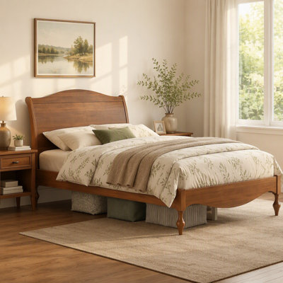 Wooden Full Bed Frame With Headboard, Vintage Platform Bed, Traditional Arched Headboard And Footboard Design