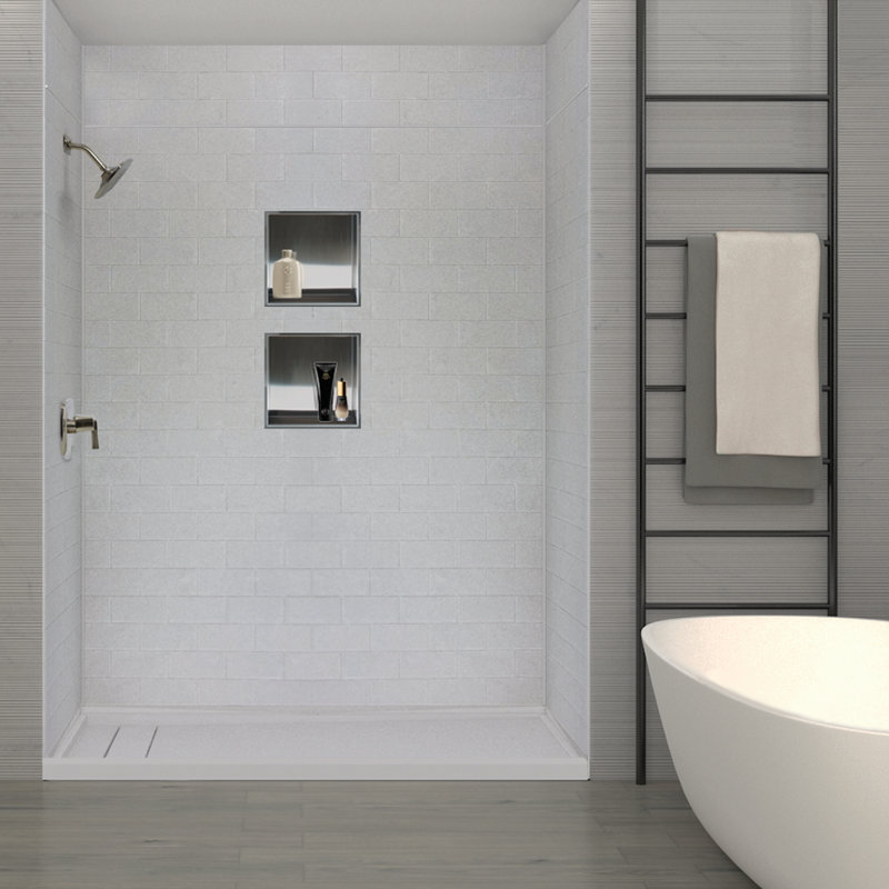 Saramar Gray Subway Tile Alcove Shower Wall Kit