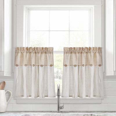 Linen Button Cotton Blend Tailored Cafe Curtain