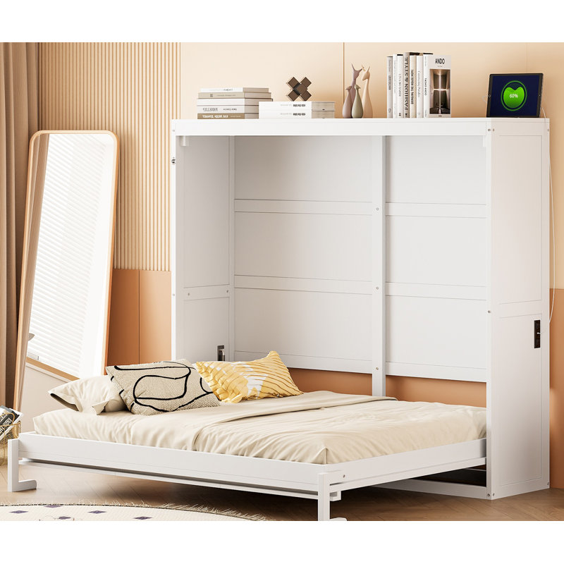 Lit escamotable double pleine grandeur, blanc