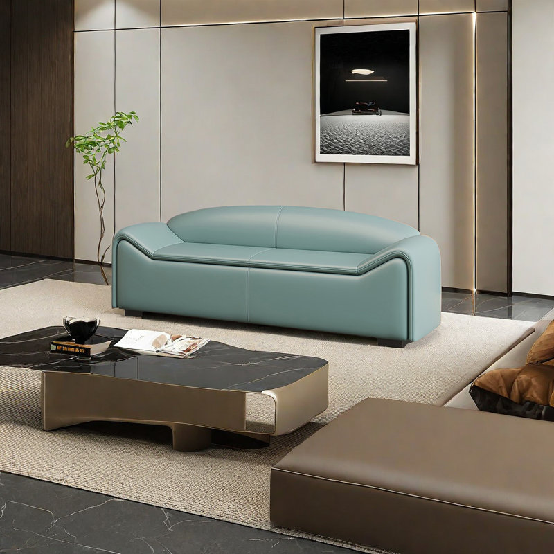 Banc rembourré en cuir Cardon, H 23,62 po x l 59,05 po x P 19,68 po, Bleu paon