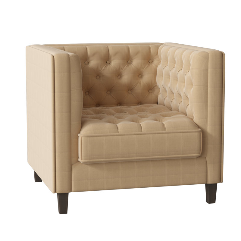 Jess Tufted Armchair, Sachi Ricepaper, Brown Mahogany