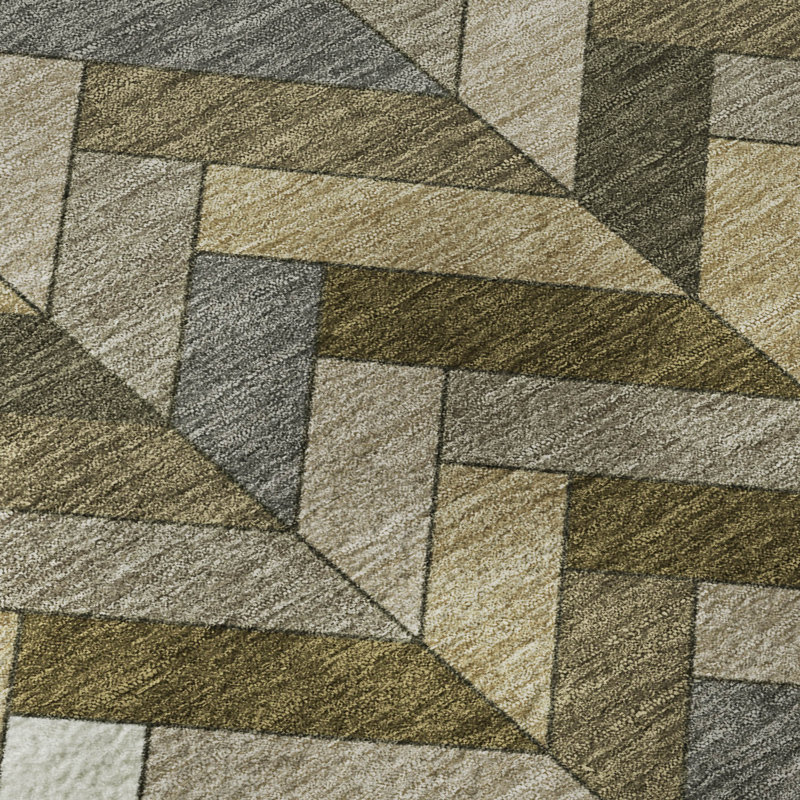Tapis géométrique de qualité supérieure lavable à la machine Mayfield AMF2296, Brun, 3 pi x 5 pi
