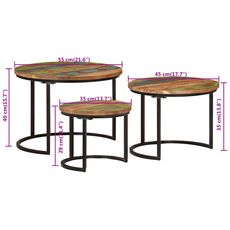 Turi Frame 3 Nesting Tables Coffee Table with Storage, Rustic Brown