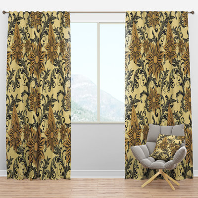Motif floral - Panneau de rideau simple semi-transparent bohémien et éclectique