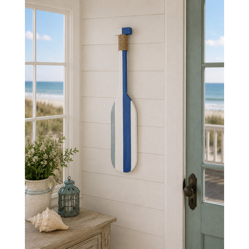 Striped Paddle With Rope Accent Wall Decor