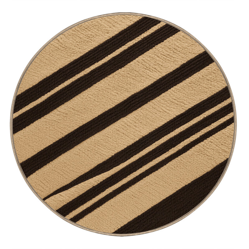  Tapis rayé brun foncé lavable sable, Rond 7 pi