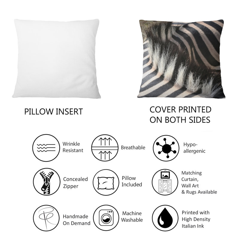 Détail d'un coussin décoratif imprimé en noir et blanc à motif de lignes zébrées V-1