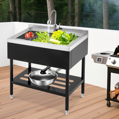 Commercial Double Bowl Stainless Steel Sink with Storage Shelf & 360° Swivel Faucet – 36 Inch Heavy Duty Freestanding Utility Sink – Ideal for Restaurant Kitchen, Laundry Room, Garage & Outdoor