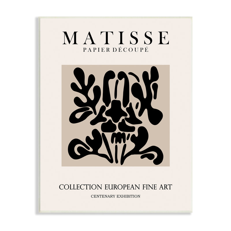 Abstrait, contemporain, motif floral noir, typographie matisse, L 10 po x H 10 po, Plaque murale
