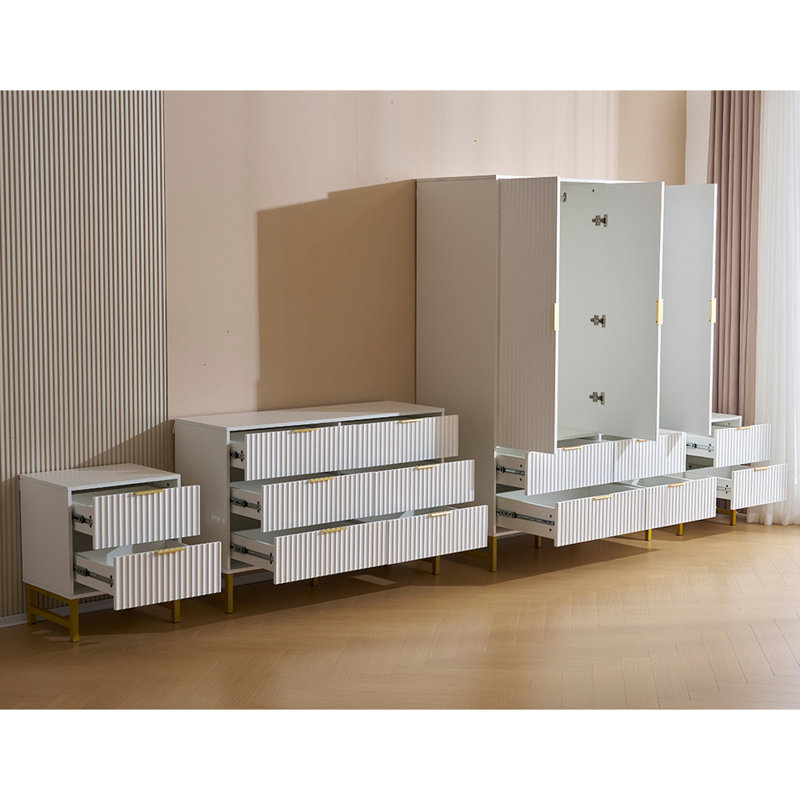 Ridged 4Pcs Bedroom Set, White