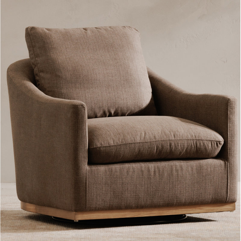 Upholstered Swivel Armchair, Soft Taupe Basketweave