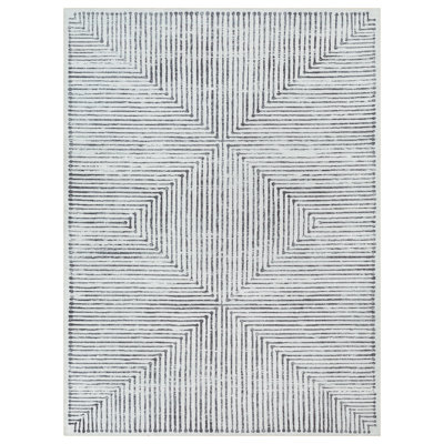 Washable Non-Slip Modern Rug - Ivory / Black - Entryway, Hallway, Bathroom, and Kitchen