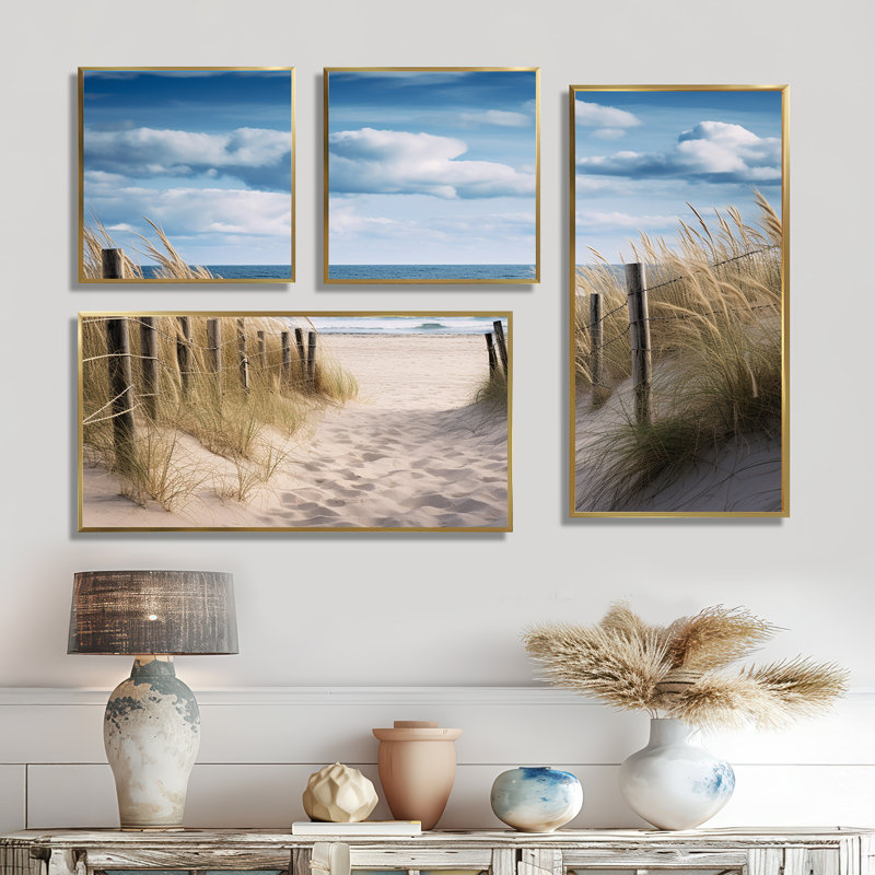Tranquility Path To Dune Beach I - Décoration murale bord de mer blanche 4 pièces, Impression encadrée sans passe-partout
