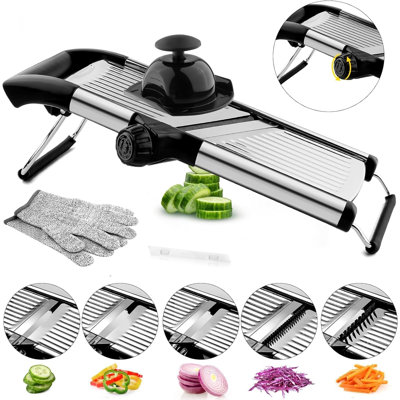 Mandoline trancheuse, mandoline trancheuse pour la cuisine, mandoline réglable, mandoline en acier inoxydable, trancheuse de légumes, pomme de terre, oignon, concombre, tomate, trancheuse de légumes avec gants résistants aux coupures
