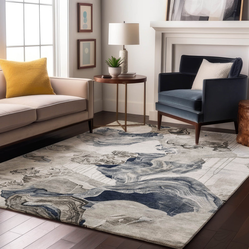 Tapis abstrait lavable à la machine de qualité supérieure AMF1691 Mehara, Rectangle 10 pi x 14 pi