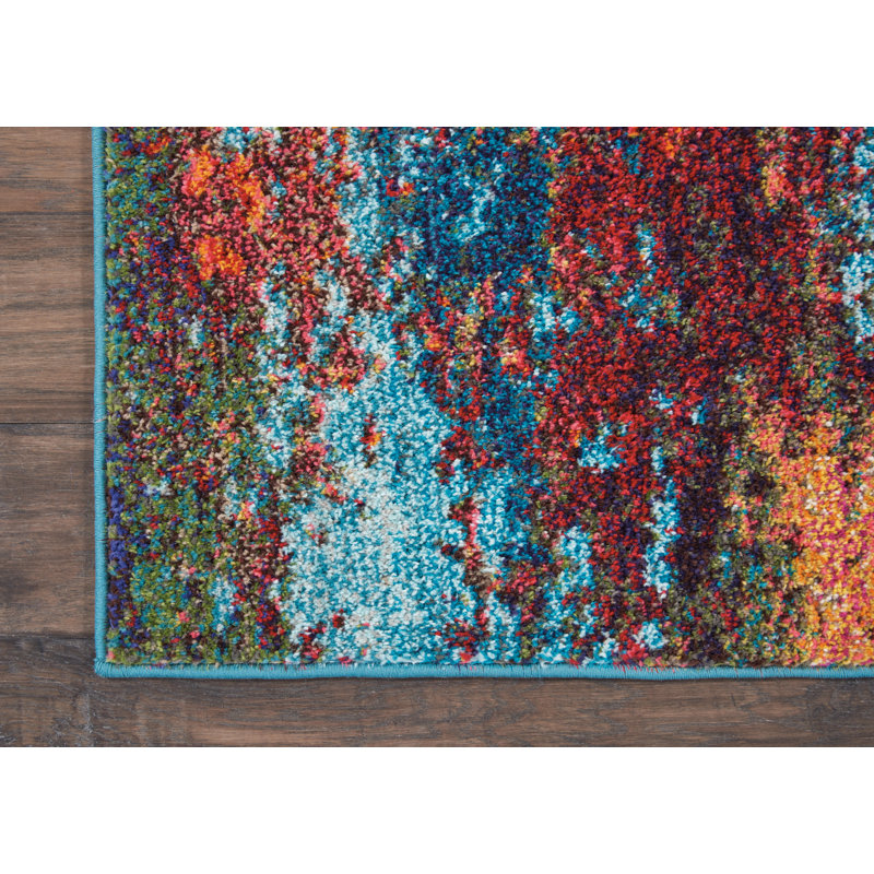 Tapis bleu moderne Enoch, Tapis de couloir 2 pi 2 po x 12 pi