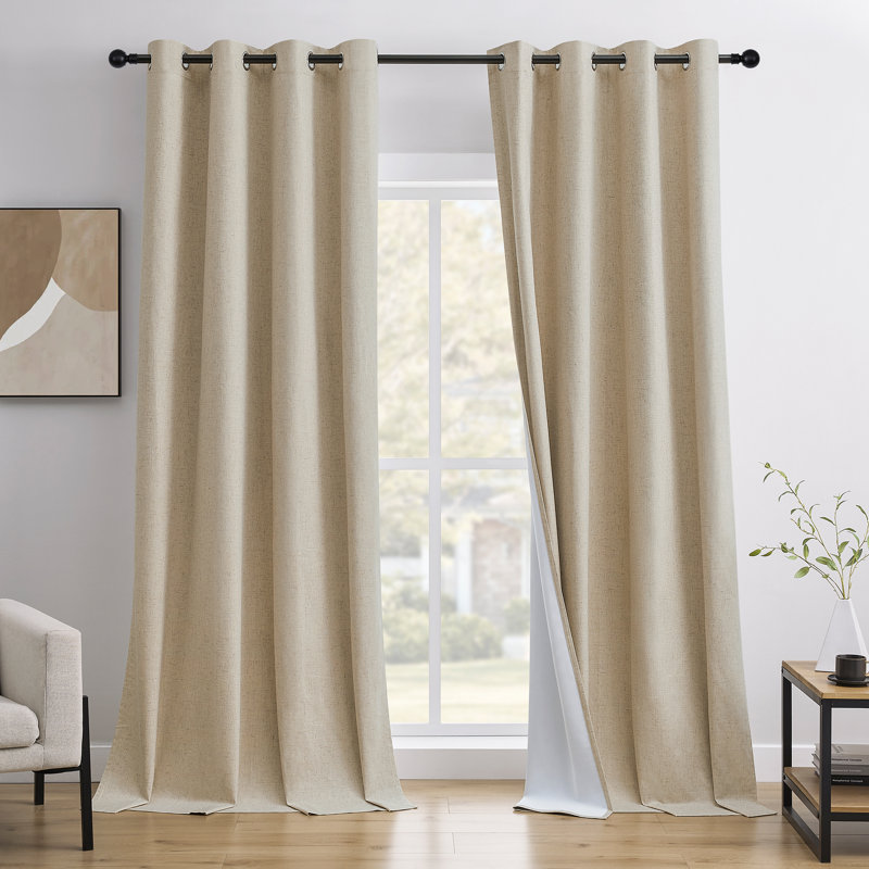 Leming 100% Waterproof and Blackout Solid Color Polyester Linen Textured Grommets Curtains Panel, 52" W x 84" L, Tan