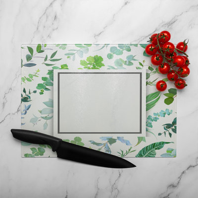 Green Leaves Glass Chopping Board
