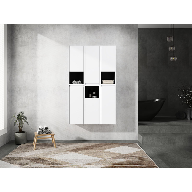 Armoire murale de salle de bain murale 12 po, 6 portes à fermeture douce, blanc, grâce moderne, amplement d'espace pour créer un espace de rangement intrigant, essentiels pour garder la pièce