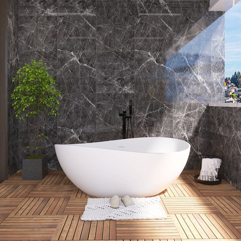 Baignoire de trempage autoportante à surface solide 63 po., Blanc mat