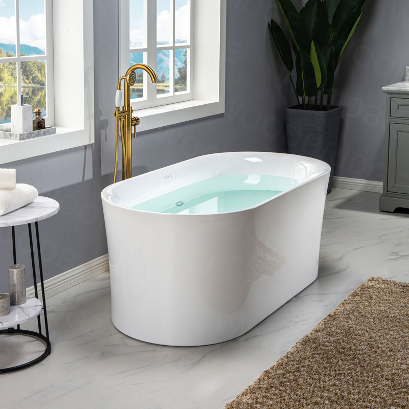 67" x 32" Freestanding Air Soaking Acrylic Bathtub with 208 Jets, 7 Colors LED Lights, Chromatherapy, Brushed Gold