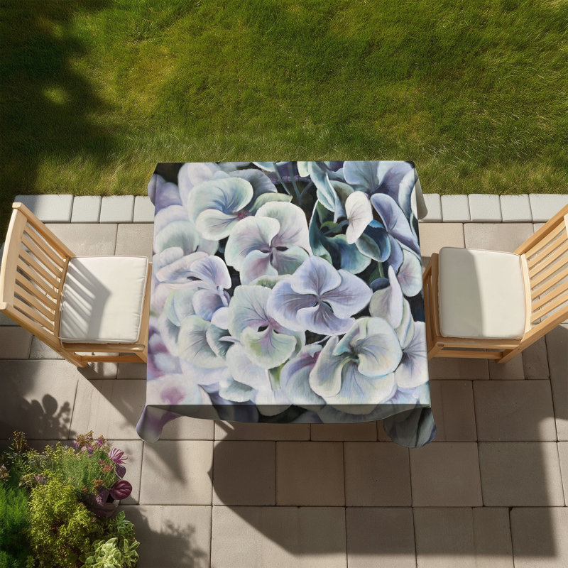 Colorful Hydrangea Flowers Tablecloth | Green Rustic Decor