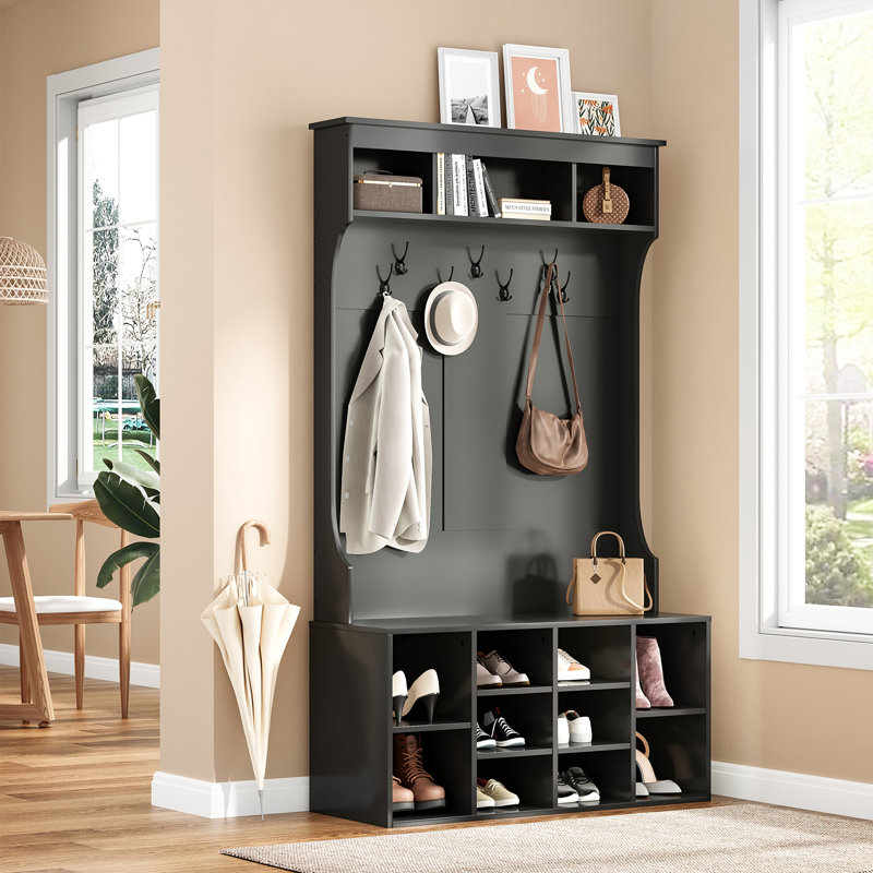 Chalemet Hall Tree 39.4" Wide with Shoe Storage and Bench, Black