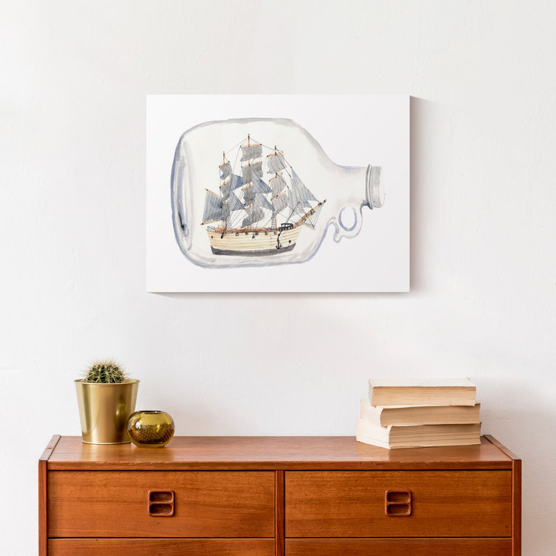 Bateau dans une bouteille sur toile, H 12 po x l 16 po x P 1,25 po