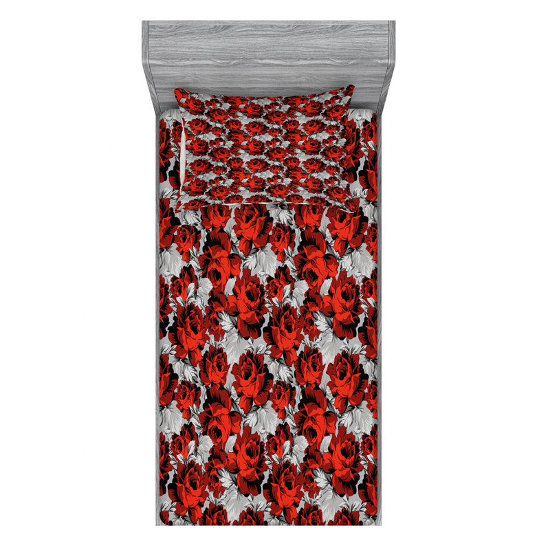 Microfiber Floral Sheet Set, Twin Sheet Set + Fitted Sheet + 1 Pillowcase