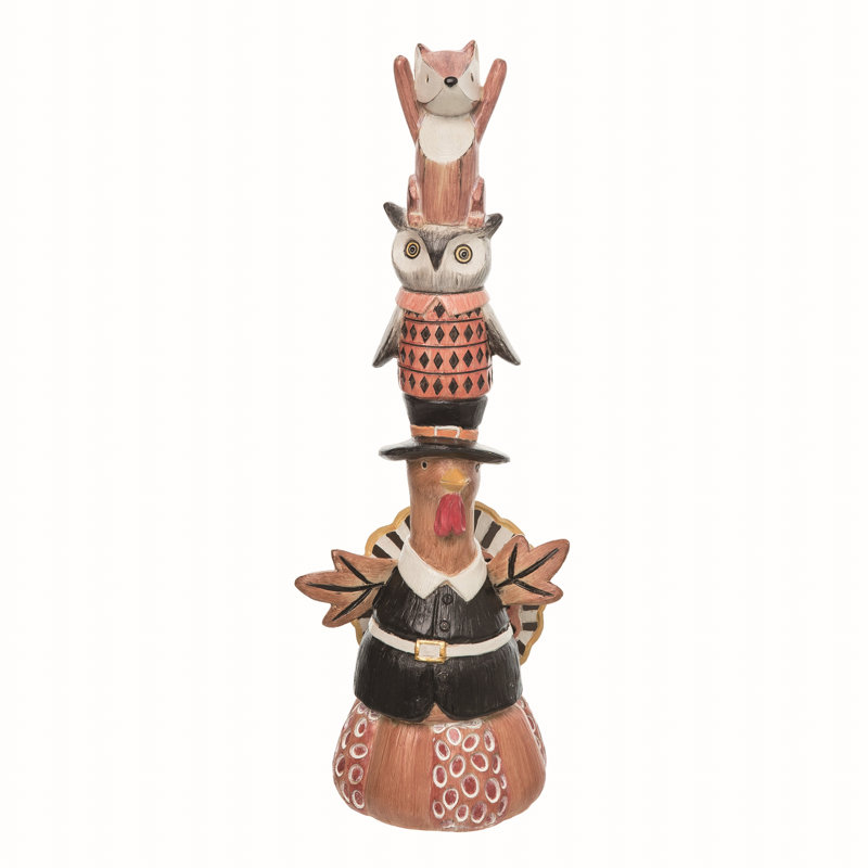  Resin 12.5 in. Multicolor Autumn Elegant Stacked Critters Decor