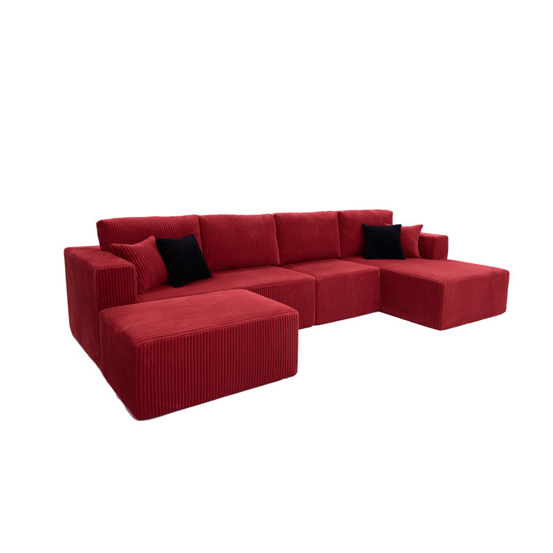 Canapé modulaire Bonint Flintwood, Velours côtelé rouge
