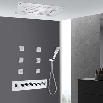 Système de douche thermostatique encastré au plafond avec DEL et douche à main Siena Padua