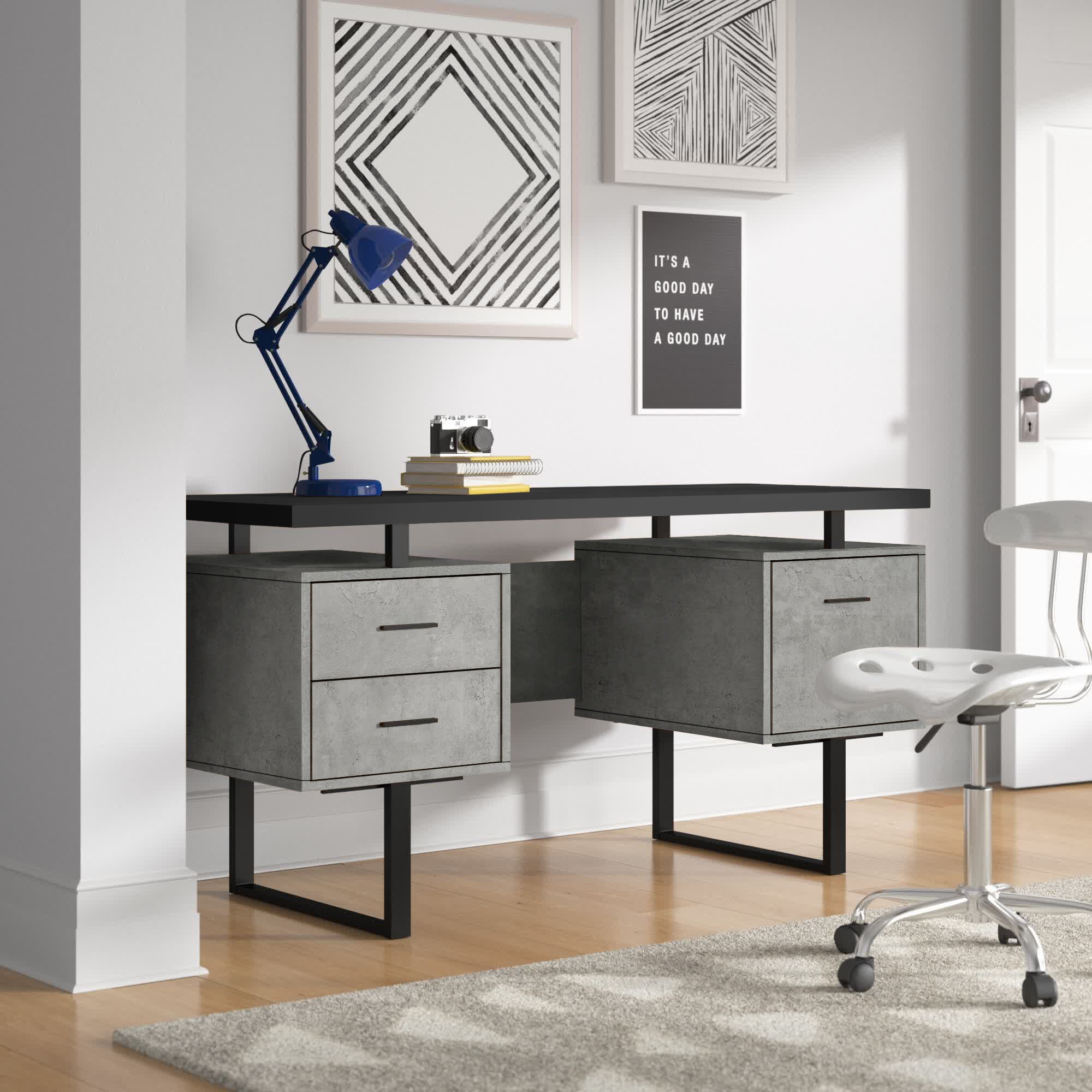 Computer Desk, Home Office, Laptop, Left, Right Set-up, Storage Drawers, 60L, Work, Metal Zipcode Design Size: 30 H x 60 W x 24 D, Color: Black/G