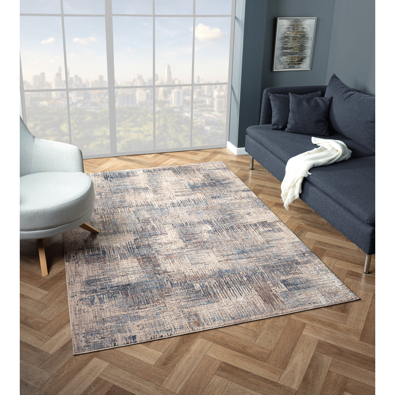 Canvas Mayflower – Modern Blue Abstract Rug with Brushed Texture, Rectangle 10' x 13'2"