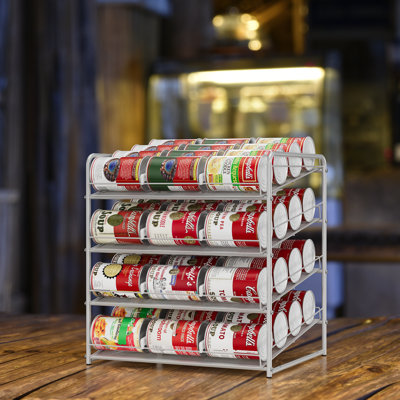 4 Tier Can Organizer for Cabinets, Countertops Silver