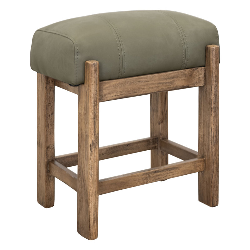 Tabouret de comptoir 24 pouces Eray, coussin de siège, bois de teck Eray, Brun amande, Vert olive