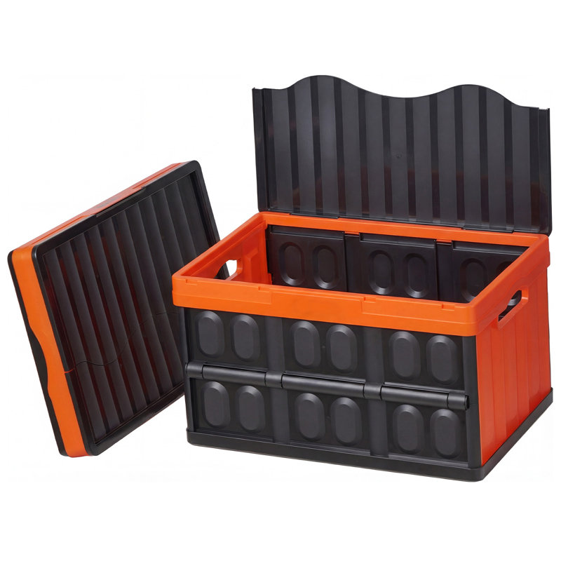 Plastic Collapsible Storage Bins with Lids, 45L, Stackable Folding Storage Crates with Handles, Holds 44 lbs Per Bin, Heavy Duty Containers, Space-Saving Baskets, for Home Organizing