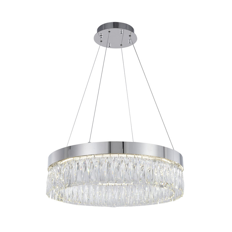 Modern Round LED Crystal Chandelier, Chrome, 24" H x 12" W x 12" D