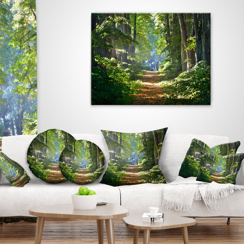 Bright Green Forest Landscape Square Polyester Throw Pillow