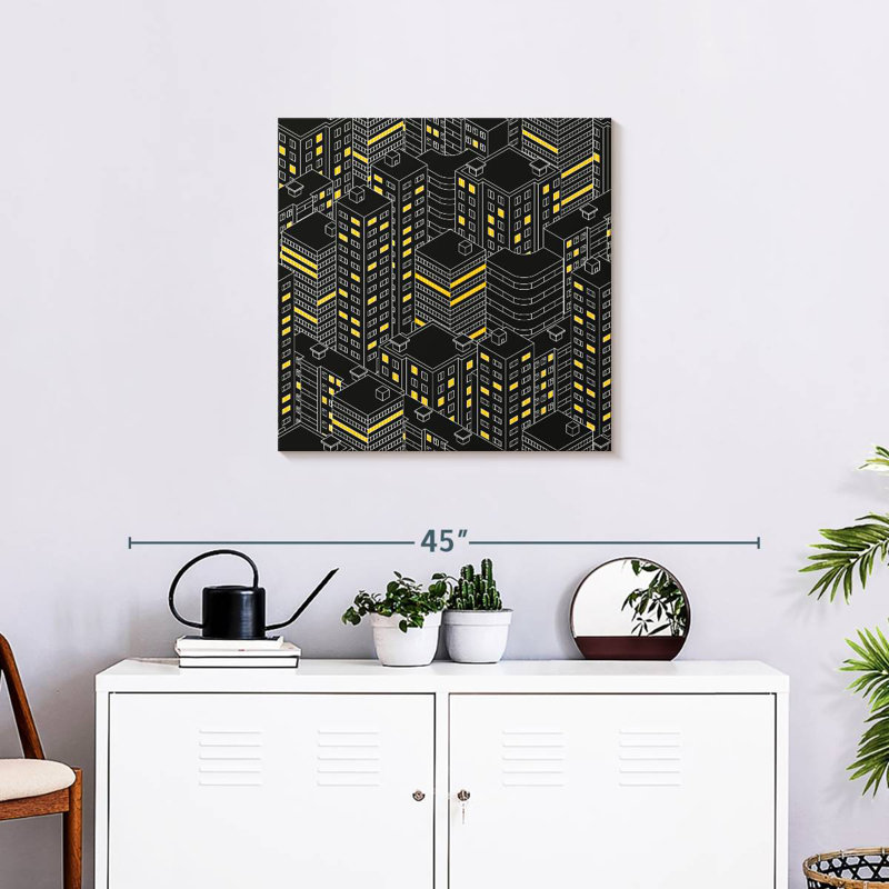 Sireci City Buildings At Night, 24'' H x 24'' W