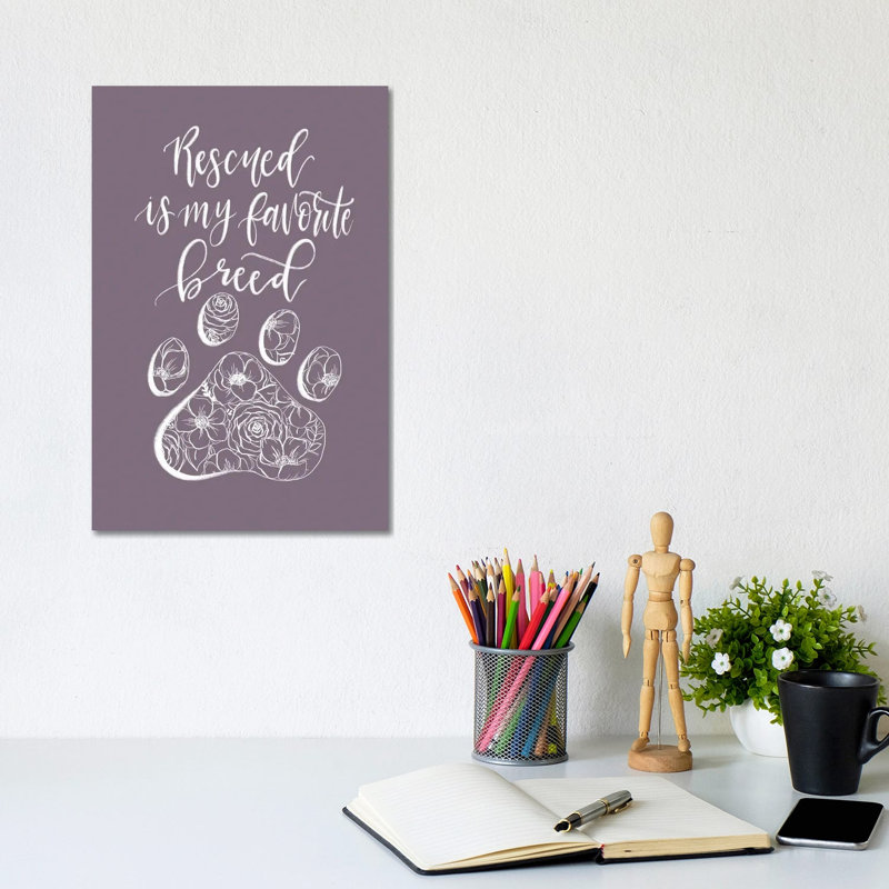 Rescued Is My Favorite Breed Purple by Katie Bryant - Wrapped Canvas Print, 20.32 cm H x 30.48 cm W