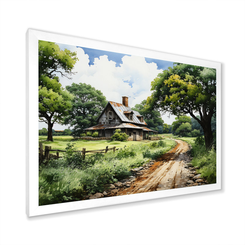 Farmhouse Natures Embrace Pointillism - impression, Cadre photo blanc, H 12 po x l 20 po x P 1 po