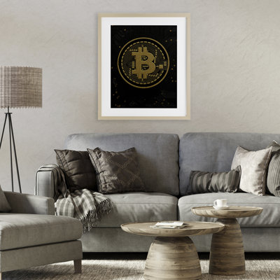 Bold Golden Digital Currency Framed Print Under Glass, design by Svetlana Aleynikova