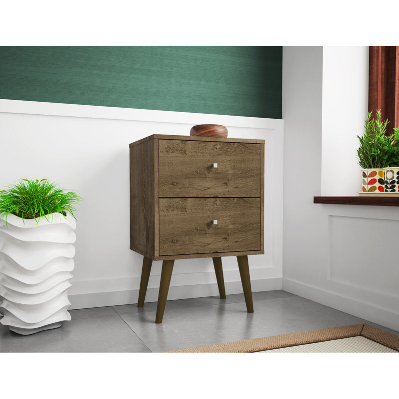 Liberty 18" W Mid-Century Modern 2-Drawer Nightstand in Rustic Brown, Rustic Brown